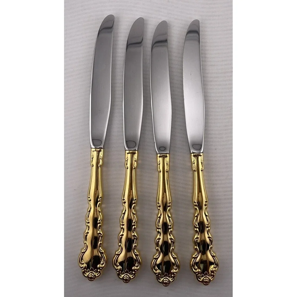 Oneida Community GOLD BEETHOVEN Golden Electroplate Silverware Flatware 4 Knives